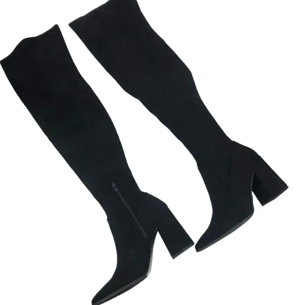 STEVE MADDEN Tava Black Over the Knee Boots 10 Block Heel Suede